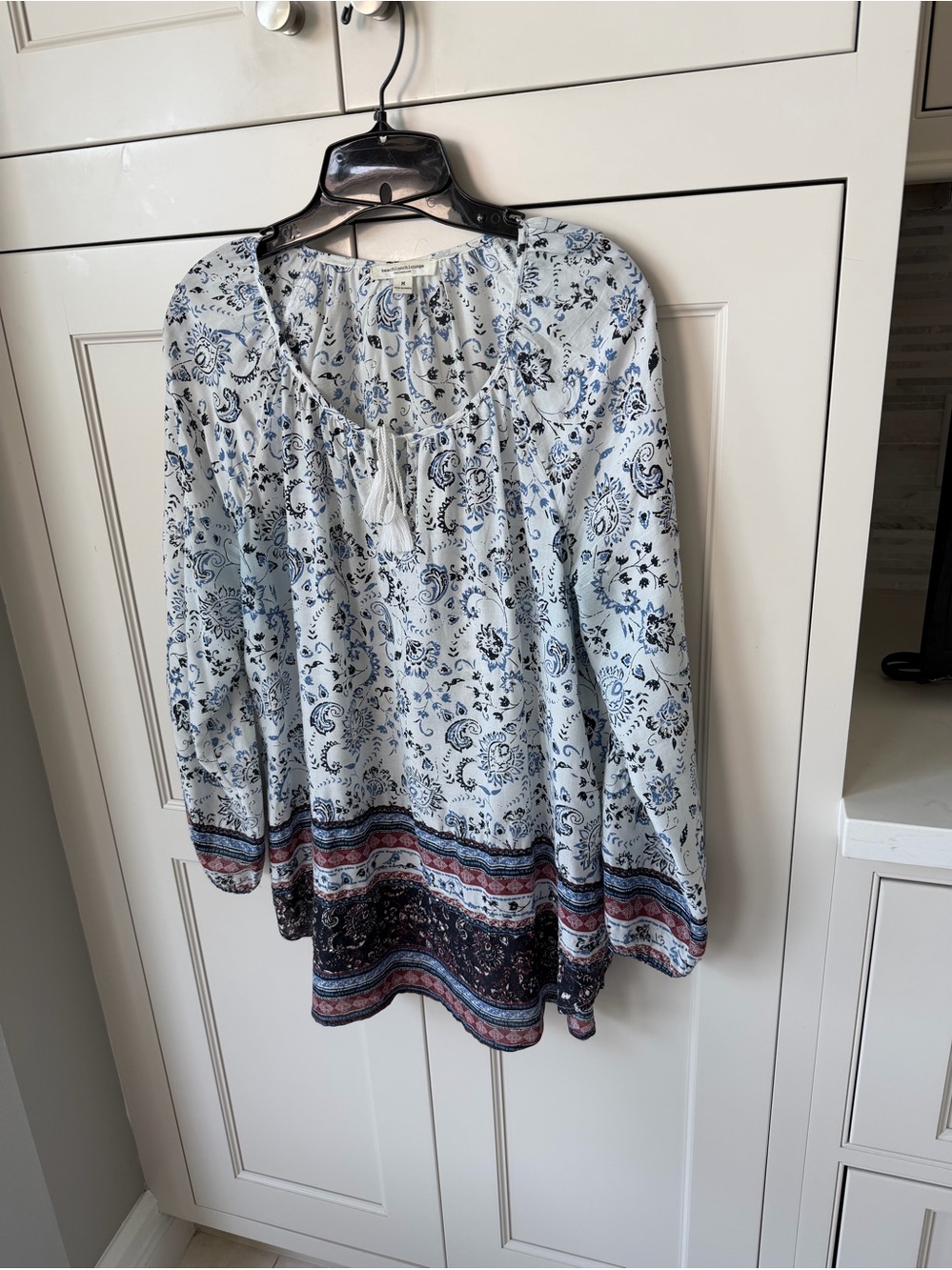 Boho Paisley Peasant Top in Light Blue Sparkle beads throughout M